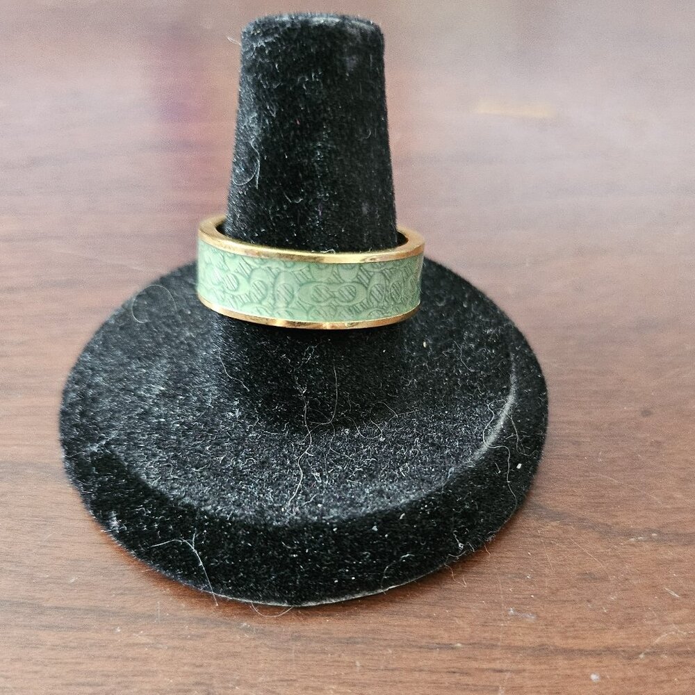 Coach Signature Green and Gold Ring Size 8